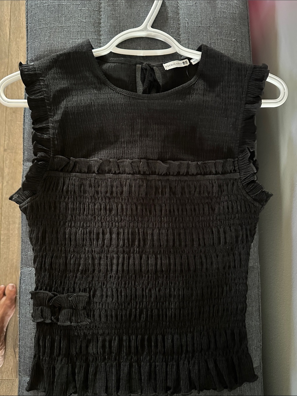 Cecilie Bahnsen Black Textured Smocked Top